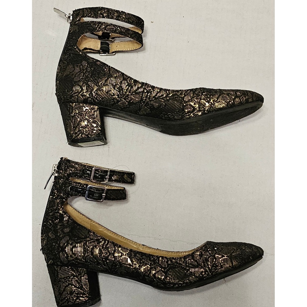 Marc Fisher Kary Block Heels Shoes Floral Lace Ankle Straps Buckles Womens 6M